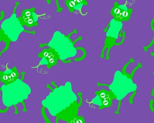 Halloween animals seamless cats and pumpkins pattern for wrapping paper