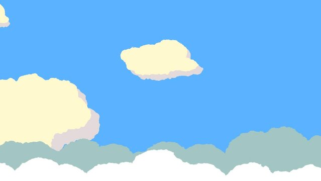 animated cartoon white clouds on a blue sky background.  cloud movement from left to right. 4k cartoon animation.