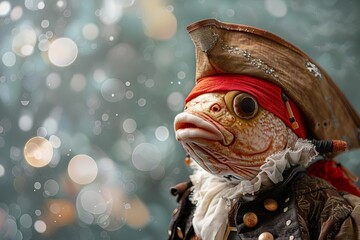Fish dressed as a pirate, copy space, empty saying bubble