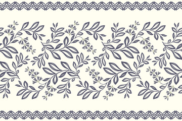 Tapestry floral pattern vintage ethnic modern embroidery texture boho design vector illustration hand drawn flower motif branches leaves wallpaper seamless background border.