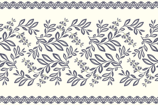 Tapestry floral pattern vintage ethnic modern embroidery texture boho design vector illustration hand drawn flower motif branches leaves wallpaper seamless background border.