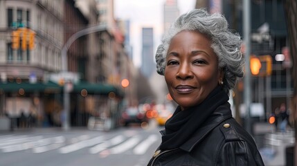 Smiling Mature Woman in Urban Setting