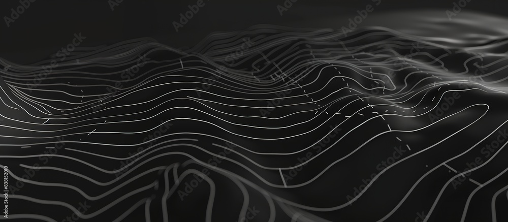 Poster abstract digital lines flow on dark background, creating 3d terr