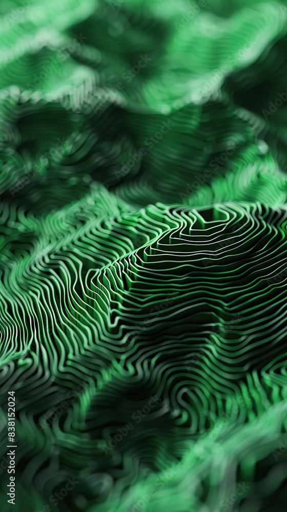 Poster green abstract lines forming terrain-like pattern.