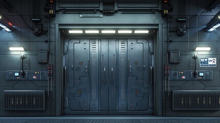 symmetrical  sci-fi gate steel door with complex closing mechanism