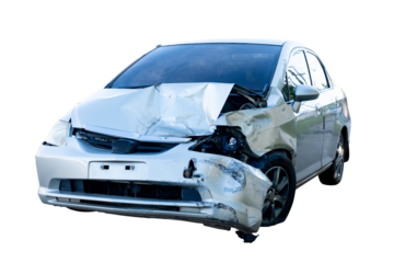 Car crash, Front and side of modern bronze car get damaged by accident on the road. damaged cars after collision. isolated on transparent background, PNG File