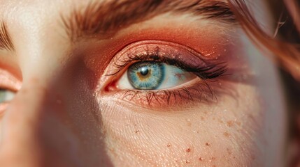 Obraz premium eye of a woman with makeup with eye shadow generative ai