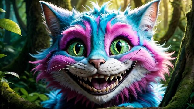 Cheshire cat on tree smiling