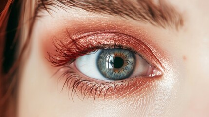 Obraz premium eye of a woman with makeup with eye shadow generative ai