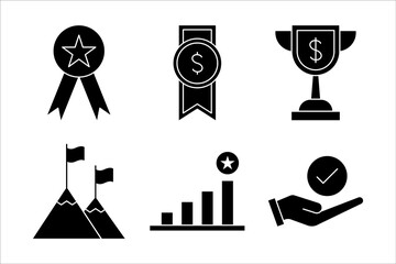 Collection of icons of achievement and success, achieving goals.