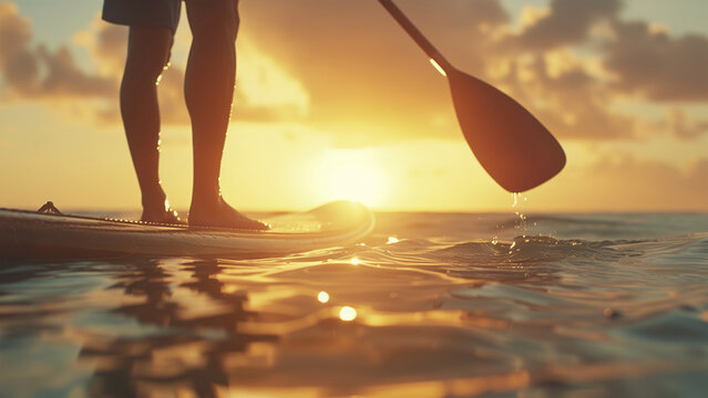 Stand Up Paddle bei Sonnenuntergang - Nahaufnahme