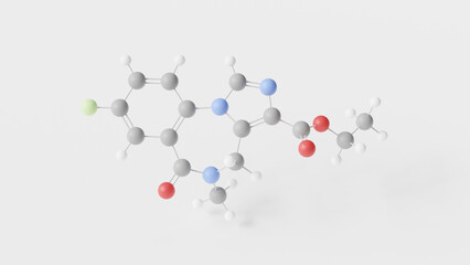 flumazenil molecule 3d, molecular structure, ball and stick model, structural chemical formula flumazepil