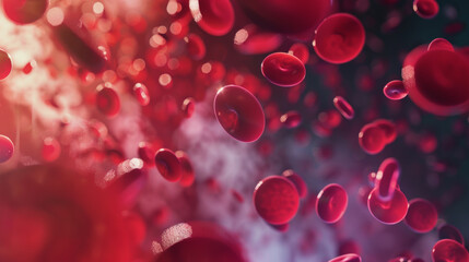 A dreamlike journey through the bloodstream, with red cells floating in a blur of motion.