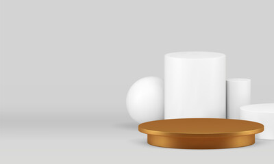 3d neutral showroom golden podium pedestal for luxury product show realistic vector illustration