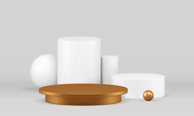 Luxury 3d showcase podium with white cylinder wall background for show realistic vector illustration