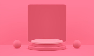Pink 3d podium pedestal display mock up for cosmetic product show presentation realistic vector