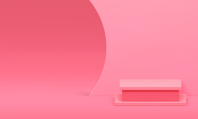 Pink 3d podium showroom advertising space interior for product presentation realistic vector