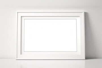 窓の光と影を持つ白い壁の背景に掛かっている最小限の空の正方形の白いフレーム画像のモックアップ。画像を分離する	