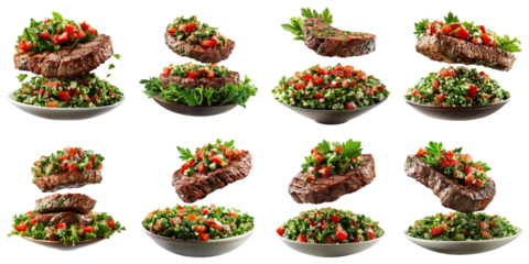 Collection of Steak With Tabbouleh isolated on transparent png background. Generative ai
