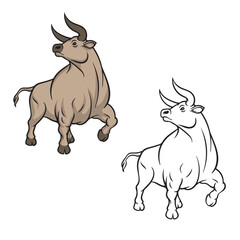 bull cartoon drawing with line art style. simple design outline style. you can change color you want. easy to edit. ox vector illustrations.