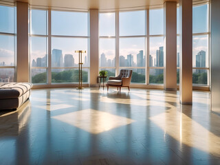 Fototapeta premium A large sunny room with wide top background views