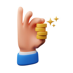 Hand holding coin 3d illustration