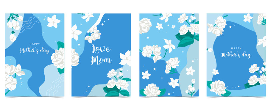 mother's day blue invitation with jasmine for a4 vertical design