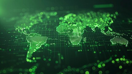 Abstract world map made of hexagonal green dots, modern design, minimalistic, light background, ample copy space 8K , high-resolution, ultra HD,up32K HD