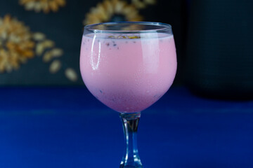 Gond Katira and Rose Syrup with Milk drink for Summer. Tragacanth Gum rose Syrup and Milk Drink. Perfect Summer Drink 