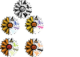 Vector of cartoonish sunflowers in Halloween theme