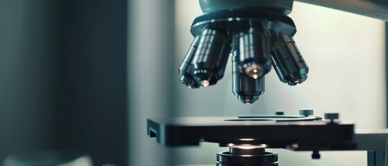 Close-up of a microscope's lenses, symbolizing research and scientific discovery.