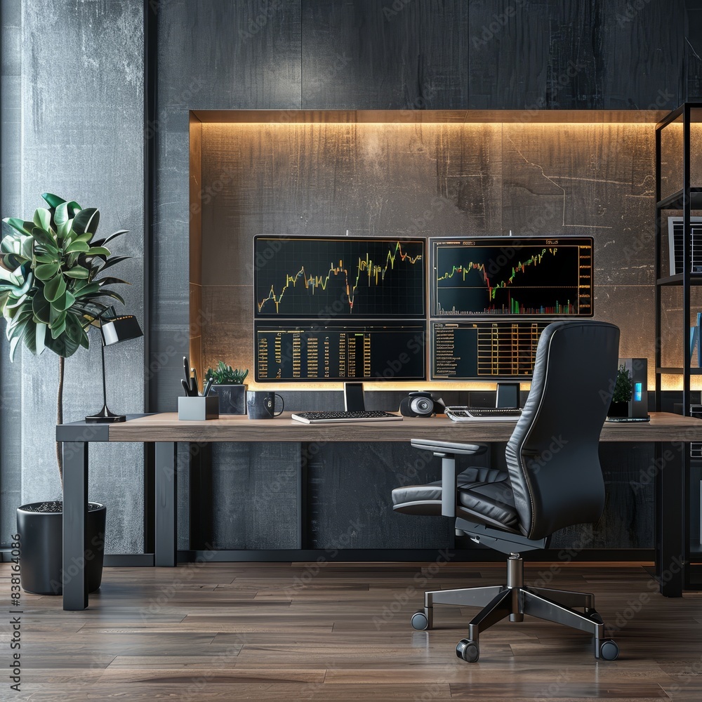 Aufkleber modern office workspace of a stock trader