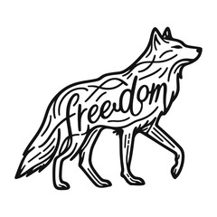 wolf with a freedom tattoo sketch