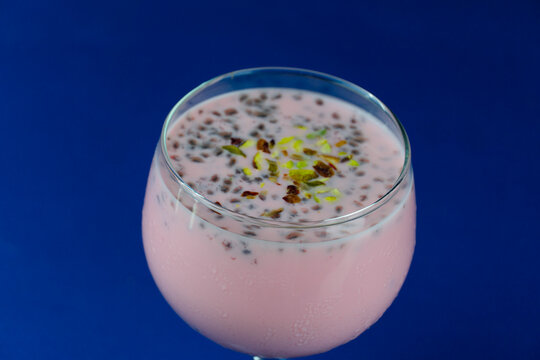 Gond Katira and Rose Syrup with Milk drink for Summer. Tragacanth Gum rose Syrup and Milk Drink. Perfect Summer Drink 