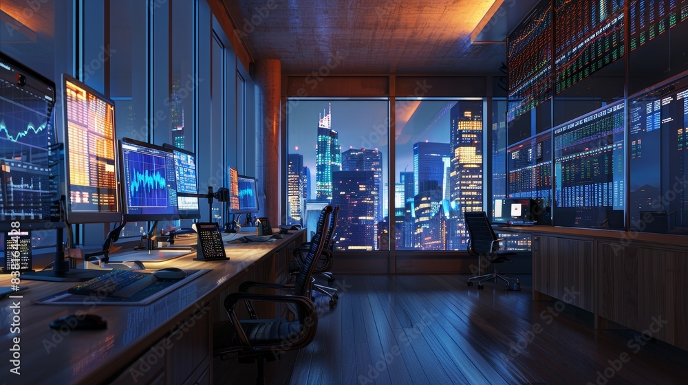 Aufkleber modern office workspace of a stock trader