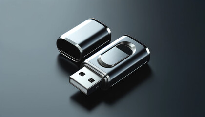 A sleek and compact USB flash drive with a metallic casing, slightly open to reveal the connector