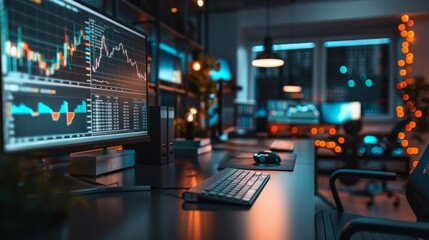 Fototapeta premium Modern Office Workspace Of A Stock Trader 
