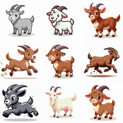 set goat animal cartoon character logo