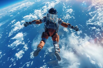 Skydiving Freefall: A skydiver in freefall with the earth visible below, showcasing the thrill and vastness of the sky.