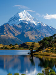 Snowy mountains, plateaus, lakes