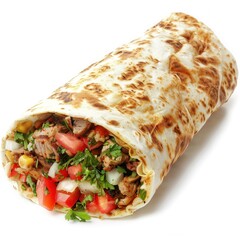 Shawarma dish isolated on white background. High-quality culinary photography