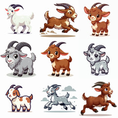 set goat animal cartoon character clip art