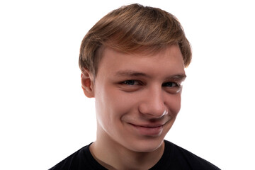 Fototapeta premium Close-up portrait of a European teenage boy with brown hair