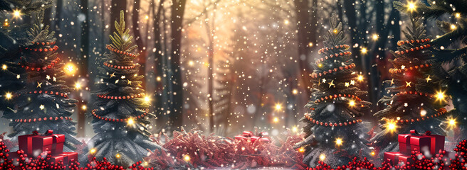 Naklejka premium Magical Christmas Forest Scene, Enchanted Holiday Wonderland