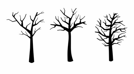 Set Vector Silhouette of a Bare or Leafless Tree on a White Background. Great For Posters And Banners