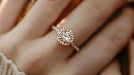 Diamond ring in woman's hand generative ai