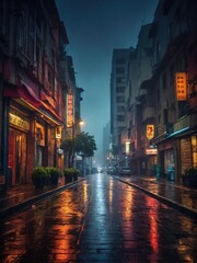 Obraz premium Rainy Night in a Hong Kong Street