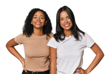 Young Latin friends in studio confident keeping hands on hips.