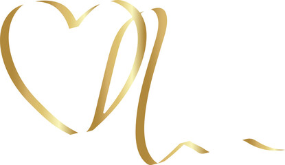 Gold heart ribbons shadow. Decoration for love, romantic