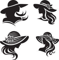 silhouette of a girl with a hat , vector 